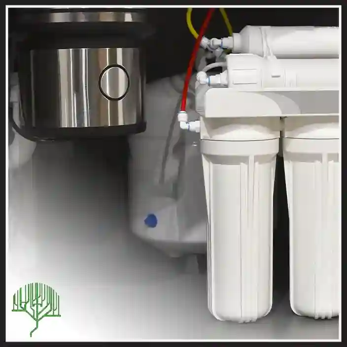 Three-stage under-sink water filtration system with blue canisters